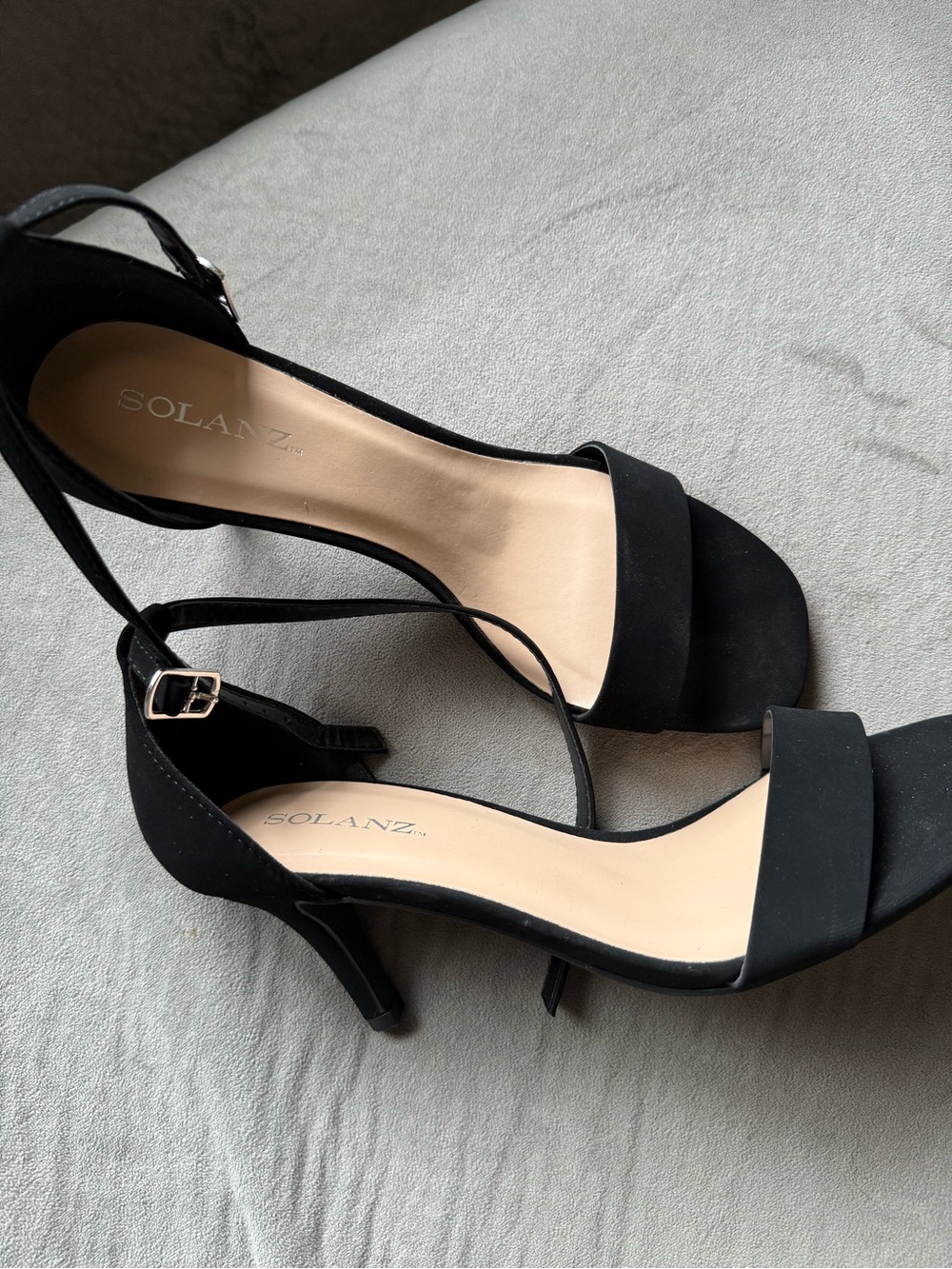 Solanz Black Ankle-Strap Mid-Heel Sandals for Women